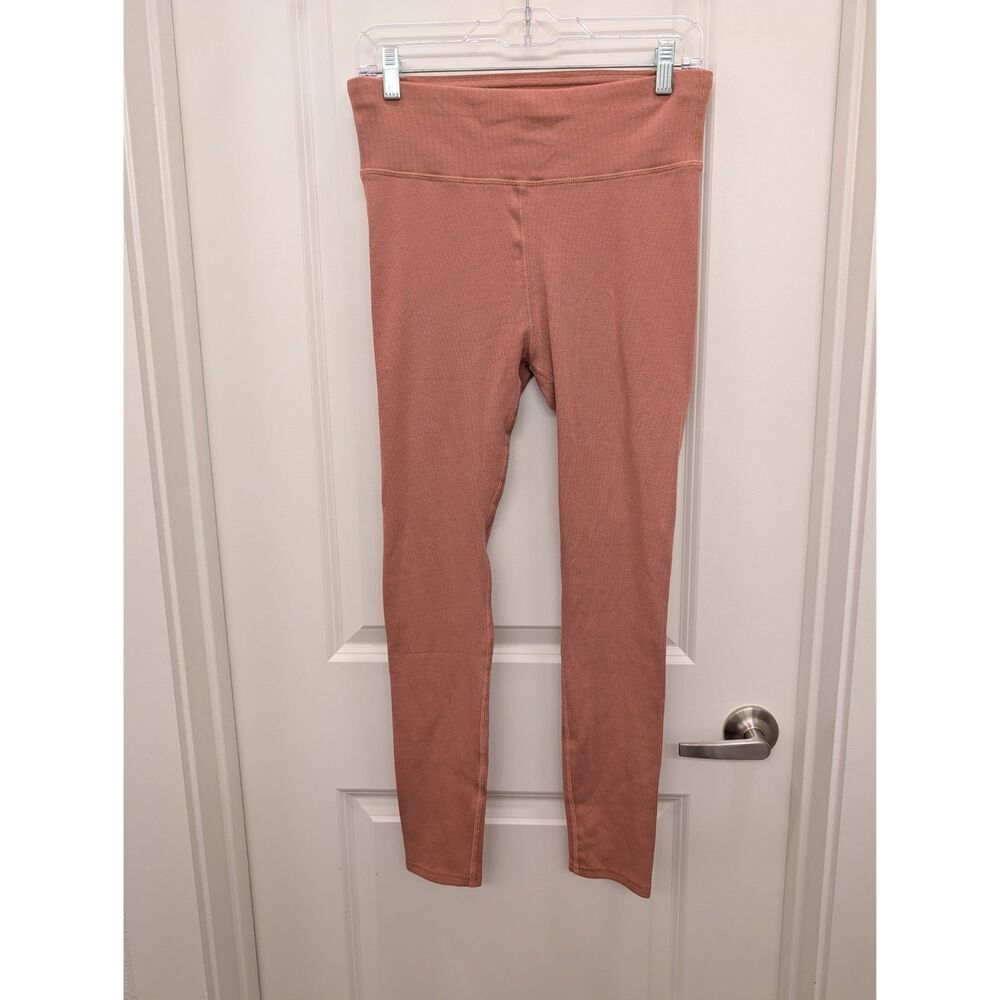 PACT Organic Cotton Ribbed Leggings Size Large Dusty Rose Pink High Rise Stretch
